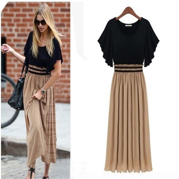 

6x6z chiffon stitching contrast plus size es knitted swing large women'sdress dressnewchiffon stitching contrast knitted swing large wo