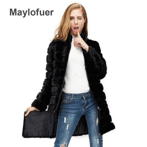 

real coat genuine leather garment women winter woman natural jacket detachable sleeve length women's & faux fur, Black