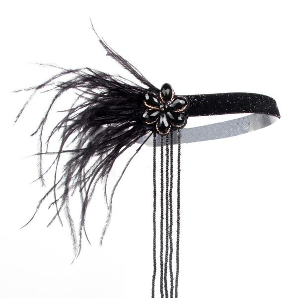 

hair clips & barrettes [renovation] 1920s fringed rhinestone ribbon feather headband gatsby headwear for prom banquet, Golden;silver
