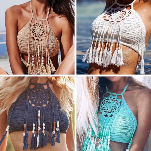 

the bikini bikini handmade tassel bohemian swimsuit women's beach swimming top, White;black