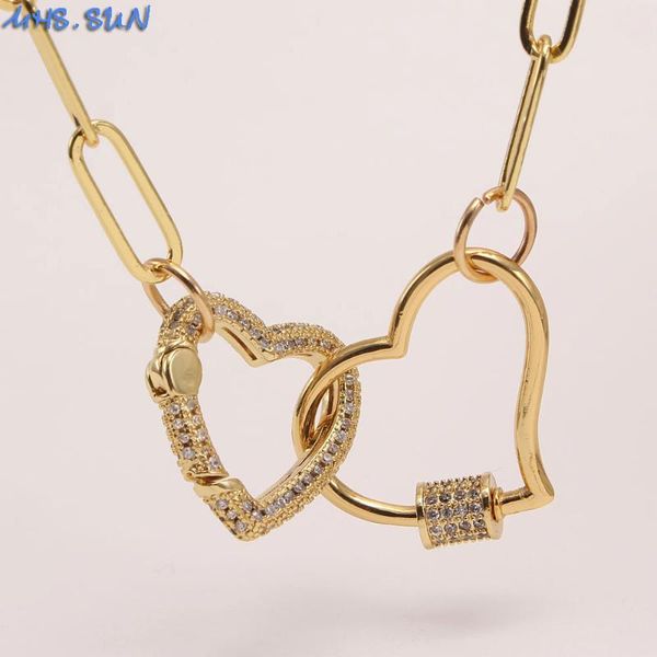 

chains mhs.sun mosaic zircon geometric/heart pendant chain necklace fashion gold color chunky women/girls party jewelry, Silver