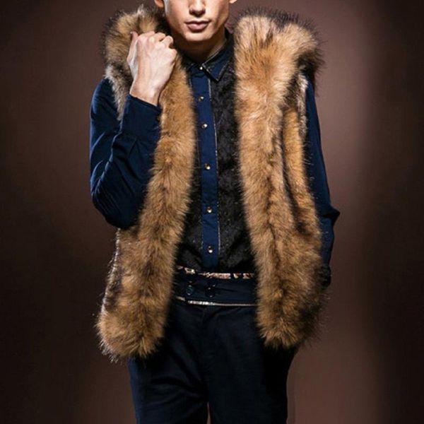 

men's vests men faux furry coat 2021 autumn winter warm thick jacket sleeveless outwear vest cardigan hooded overcoat male drop, Black;white