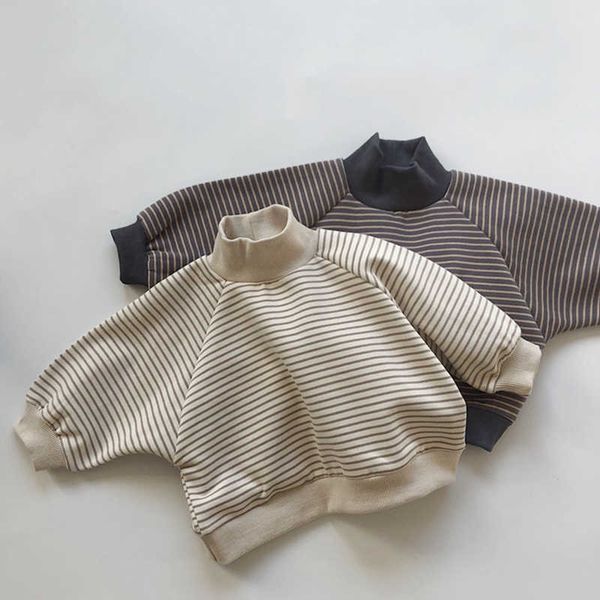 

stripe t-shirt children autumn winter turtle-neck children's baby boys girls long sleeve thicken pullover, Blue