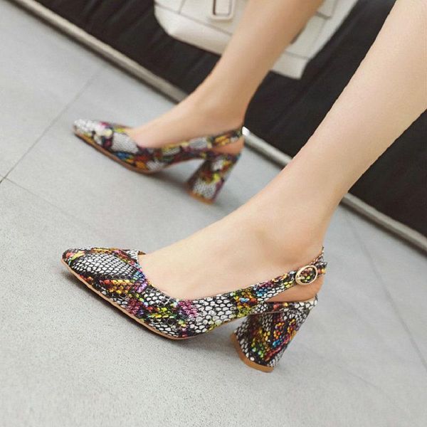 

zawsthia 2021 summer women's sandals chunky block high heels slingback ladies pumps snake skin print woman size 33-48, Black
