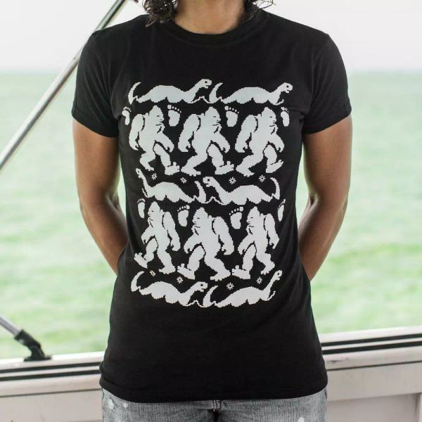 

bigfoot & nessie sweater t-shirt | women's short sleeve top, White;black