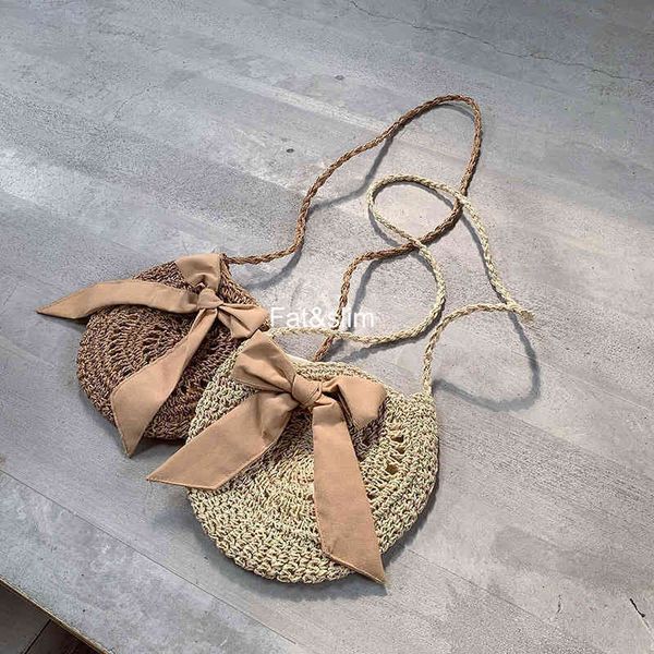 

hbp non- holiday women's bow single shoulder round grass weaving slant across the beach bag seaside sport.0018