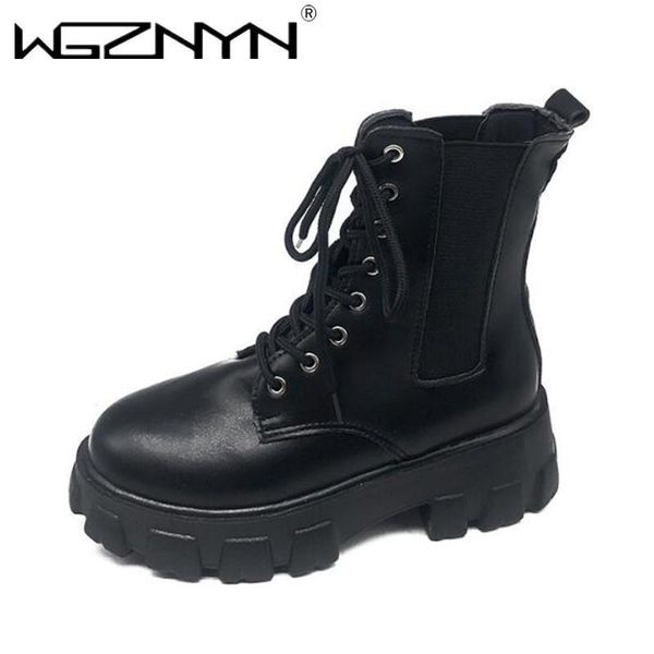

boots woman ankle flat heel shoes women lace up winter autumn daily short footwear womens platform heels p4lz, Black