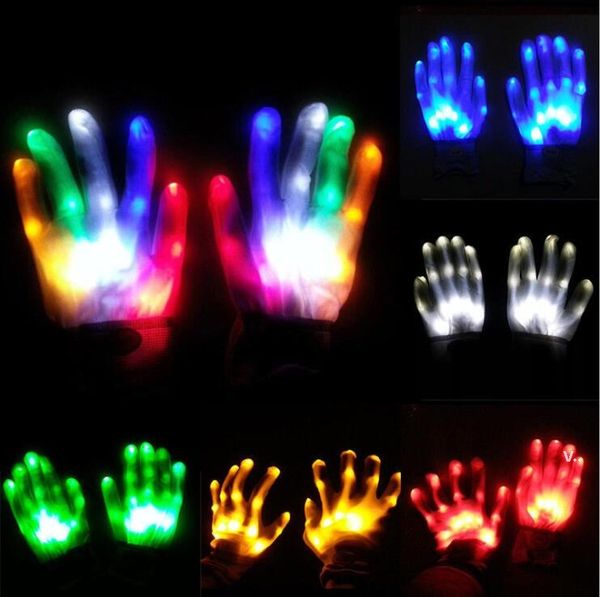 Party Weihnachtsgeschenk LED bunter Regenbogen leuchtende Handschuhe Neuheit Handknochen Bühne Magie Fingershow fluoreszierender Tanz blinkender Handschuh RRF8717