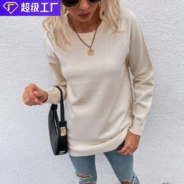 

women's sweaters pullovers women winter sweater female round collar buttons pure color split fashion mmyz104144, White;black