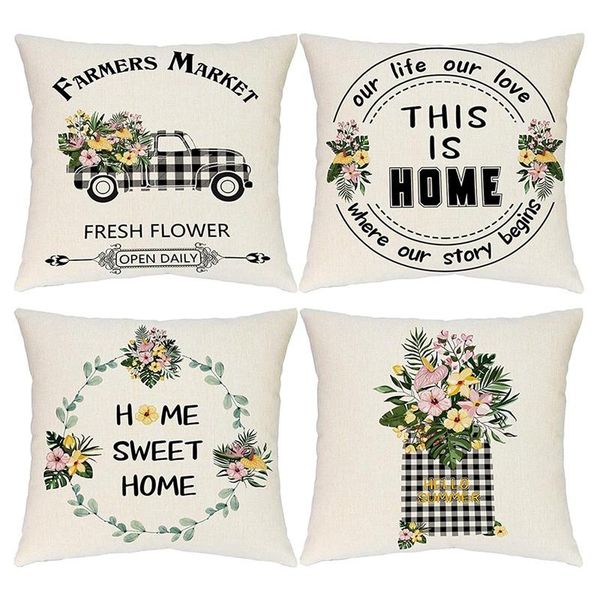 

pillow case farmhouse summer covers 18x18 set of 4 decorations throw for home decor