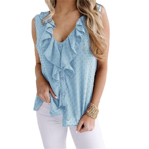 

women's blouses & shirts summer fashion clothing 2021 v-neck solid thin casual sleeveless camisole ruffles camisas de mujer, White