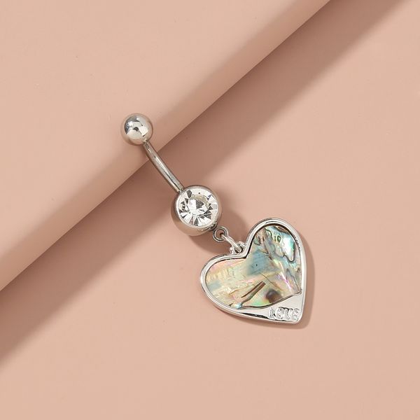 

natural abalone shell heart-shaped stainless steel navel nail personalized puncture belly dance jewelry, Silver