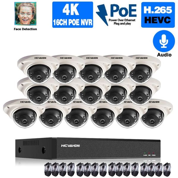 

h.265 cctv camera security system kit poe 4k 16ch nvr outdoor audio waterproof ip dome video surveillance cameras set wireless kits