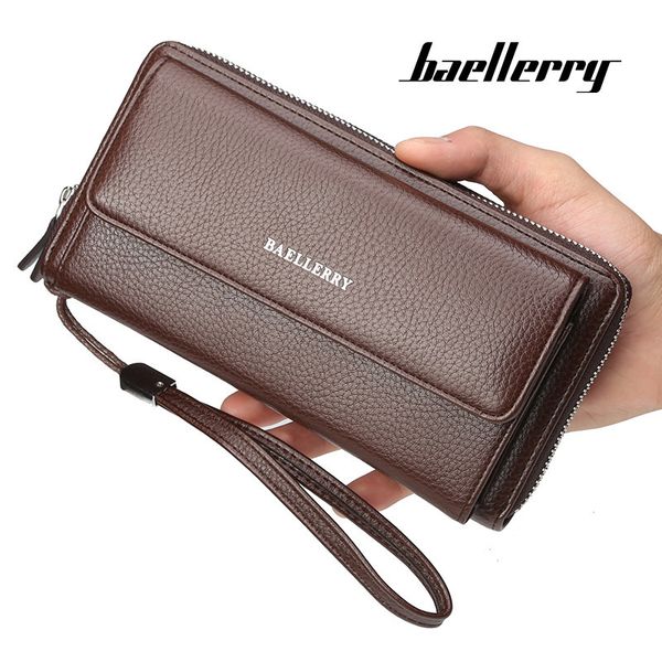 

baellerry men's purse litchi pattern multi card position business large capacity handbag, Red;black