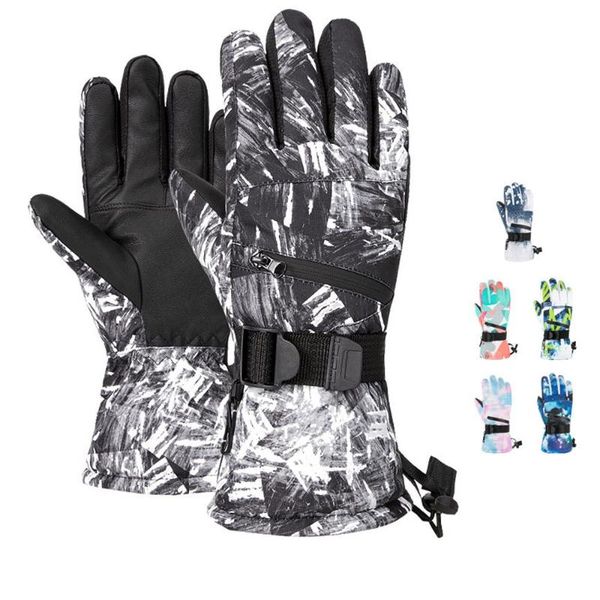 

cycling gloves ski touch screen winter warm snowboard glove ultralight waterproof motorcycle thermal snow mittens for skiing, Black