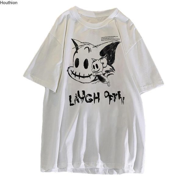 

women's t-shirt houthion casual fashion t shirt regular blended summer o-neck cotton loose short sleeve print top, White