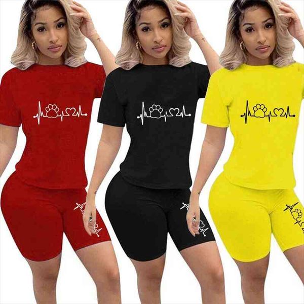 

two piece set tracksuit womens tracksuits o neck t shirt and short pants casual outfits print shirts shorts pant, Gray
