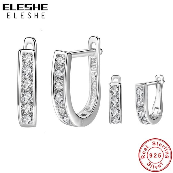 

eleshe 100% 925 sterling silver hoop with zircon crystal fine earrings for women girls kids children party jewelry gift, Golden