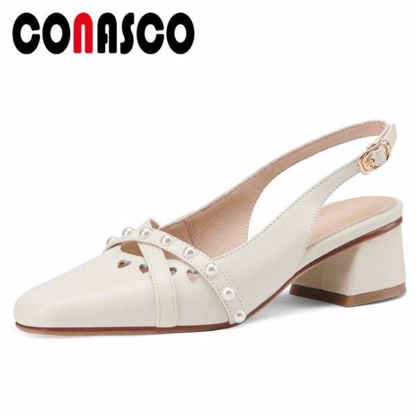 

summer women sandals hollow genuine leather square toe thick heels office lady casual party fashion shoes woman, Black