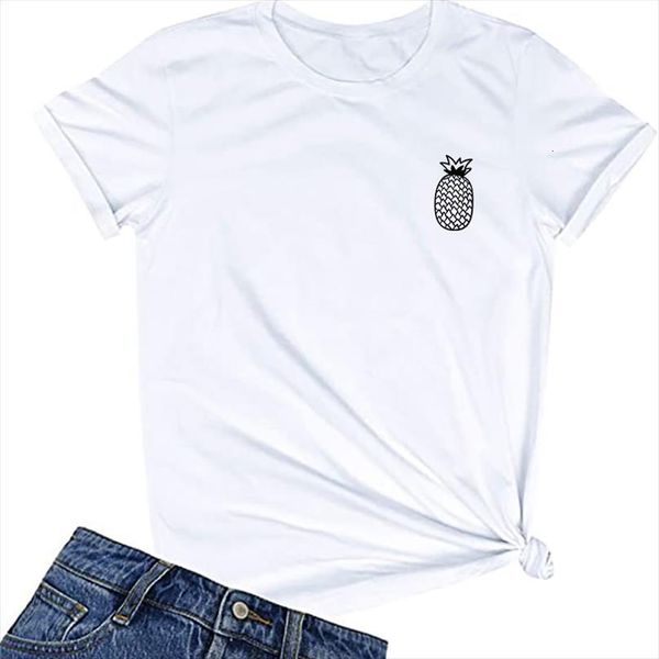 

Pineapple Hand Drawn Pattern Simple Mens T Shirt White O Neck Casual Tee Top Summer Men And Womens Graphic Shirts, White;black