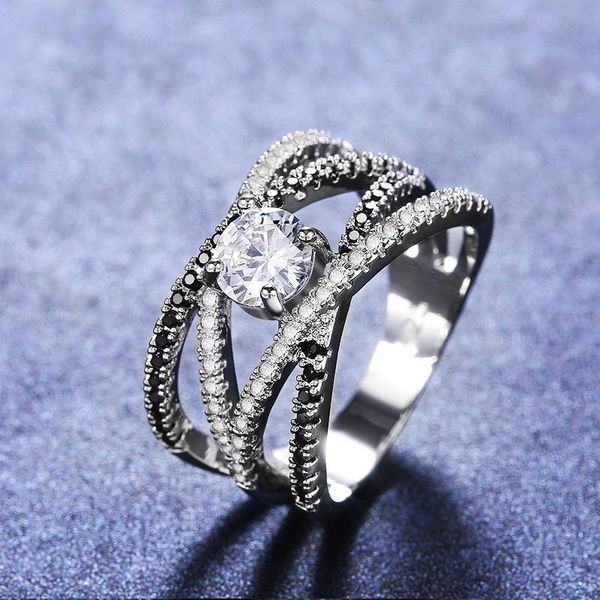 

wedding rings huitan 2021 unique black cubic zirconia hollow out ring for women fashion female modern jewelry drop, Slivery;golden