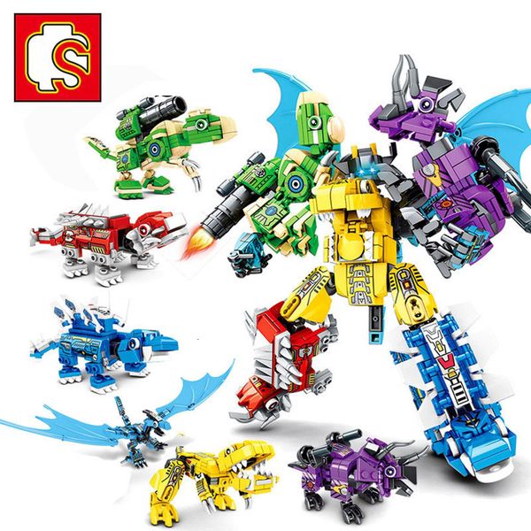 

sembo creator expert iron dragon knight 6 in 1 set jurassic dinosaur figures building blocks bricks robot toys for children gift 1008