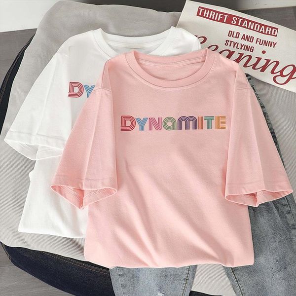 

album dynamite print kpop mens t shirt and womens korean style short sleeve cute casual hip hop top, White;black
