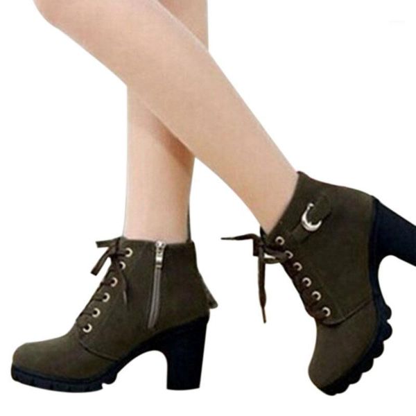 

boots 2021 autumn winter women solid lace-up european ladies shoes pu leather fashion1, Black