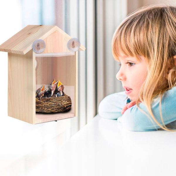 

innovative outdoor wood color bird nest cage feeder one way mirror exquisite with suction cup window decorations fd cages