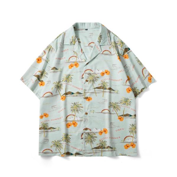 

men's casual shirts 2021 hip hop shirt streetwear men hawaiian beach tree harajuku summer short sleeve camisa masculina white black