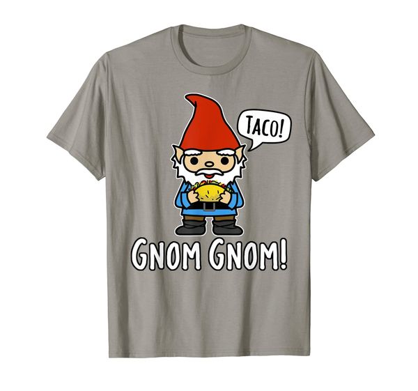 

funny cute gnome eating a taco saying gnom gnom tshirt, White;black