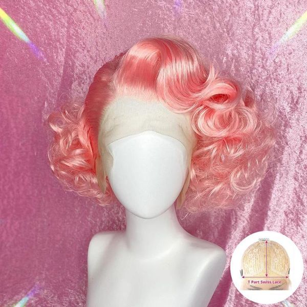 

13*1 pink short curly wig color remy brazilian t lace human hair 8-16 inches ombre closure for black women pre plucked1, Black;brown