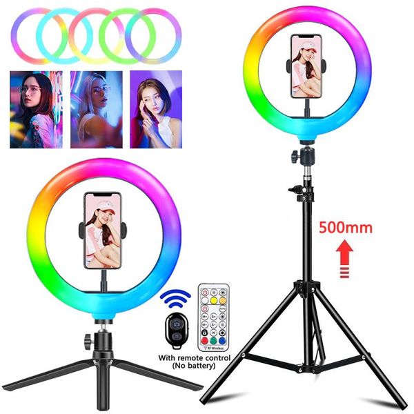 

flash heads rgb colorful ring light led pography fill lamp with tripod stand remote control for youtube tiktok video live rim