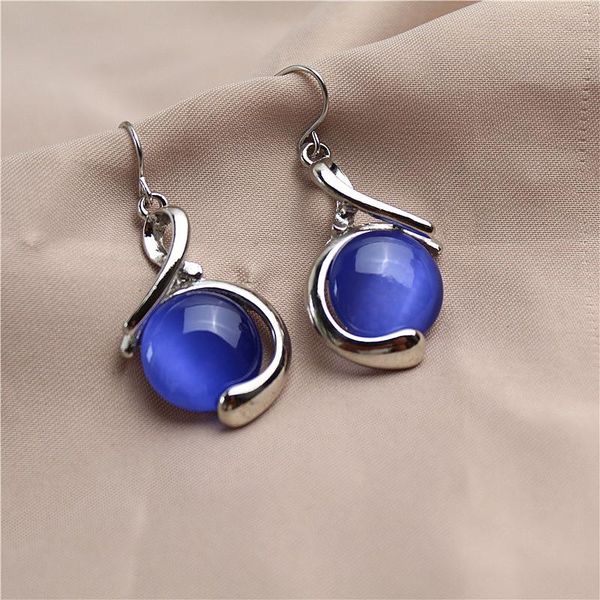 

dangle & chandelier european and american alloy inlays blue opal eardrop, Silver