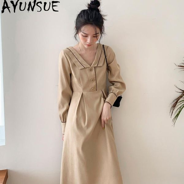 

casual dresses ayunsue 2021 spring dress women korean black long sleeve elegant vintage party for autumn vestidos kj4672, Black;gray