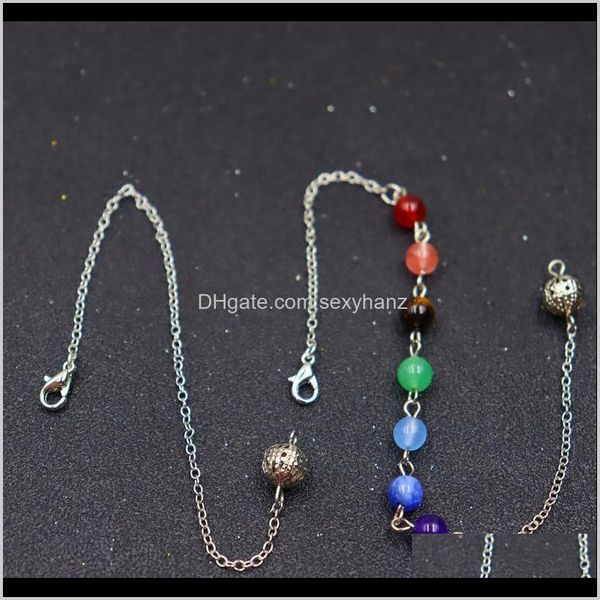 Rock Crystal Quartz Loose Jóias (10Strand / Lot) Atacado Reiki Pendum Healing Misturado 7 Chakra Gem Pedra Beads Chain Aessórios Charms Colorf