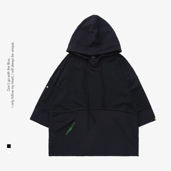 

men's t-shirts the spring and summer 2021 hooded eight sleeve loose, White;black