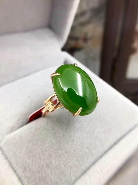 

cluster rings real 18k gold ring natural and jade stone, Golden;silver