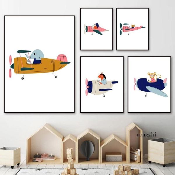 

paintings cartoon bear elephant hedgehog aircraft nordic posters funny canvas painting prints nursery wall art pictures kids room decor