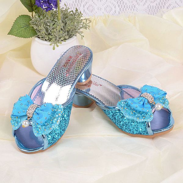 

girls summer sandals slipper sequined princesse children high heel party dress shoes leather slipper for kids slides, Black;red