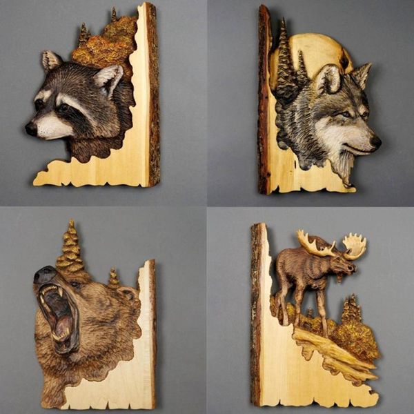 

decorative objects & figurines animal carving handcraft wall hanging sculpture 3d raccoon bear deer hand painted decorations for home living