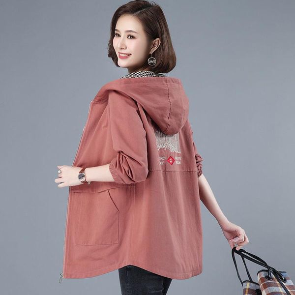 

women's trench coats l-5xl plus size middle-aged jacket 2021 spring autumn thin lined casual hooded coat oversized female windbreaker 5, Tan;black