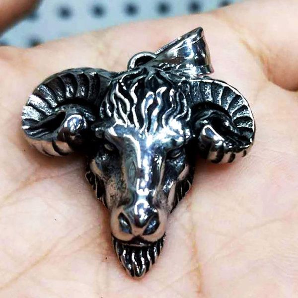 

pendant necklaces fine handmade vintage 316l stainless steel evil satan goat head demon primate men's necklace, Silver
