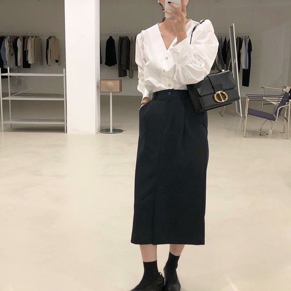 

black the whole game solid woman high waist 2021 party streetwear prom office soft lady long skirts with stripes