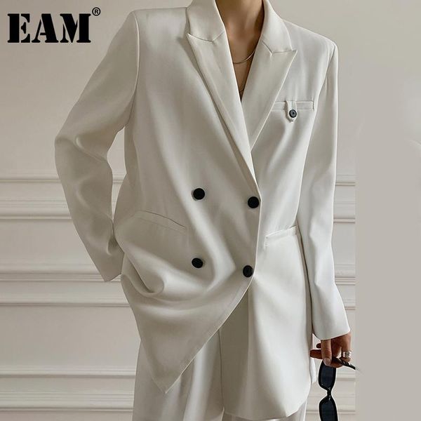 

women's suits & blazers [eam] women white double breasted big size blazer lapel long sleeve loose fit jacket fashion spring autumn 2021, White;black