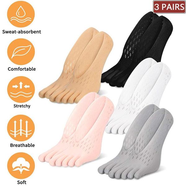 

socks & hosiery 3 pairs women low cut mesh toe summer thin no show boat sock female slipper invisible silicone non-slip five-finger, Black;white