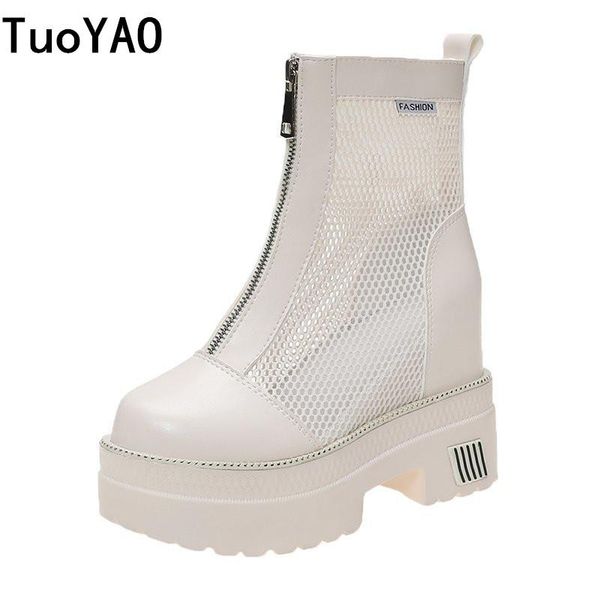 

women's summer boots breathable mesh high heels shoes for women 2021 rubber sole ankle boot wedge 10cm, Black