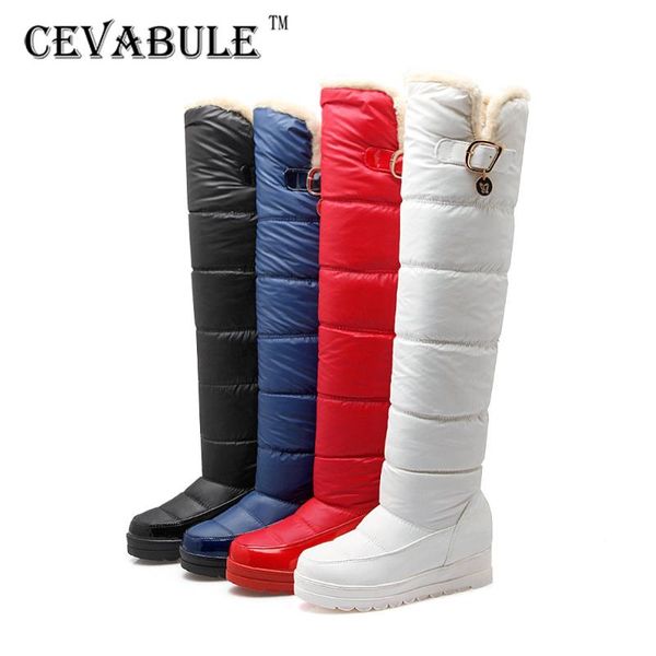 

boots cevabule 2021 belt buckle down cloth over knee slope with casual thick-haired snow high tyx, Black