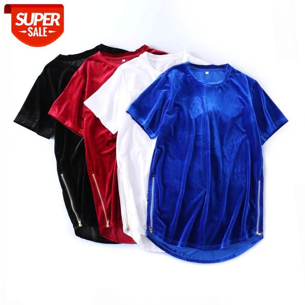 

velvet kanye west soft summer t shirt sode zipper o neck short sleeve oversize tshirts men and women harajuku streetwear t-shirt #it7a, White;black