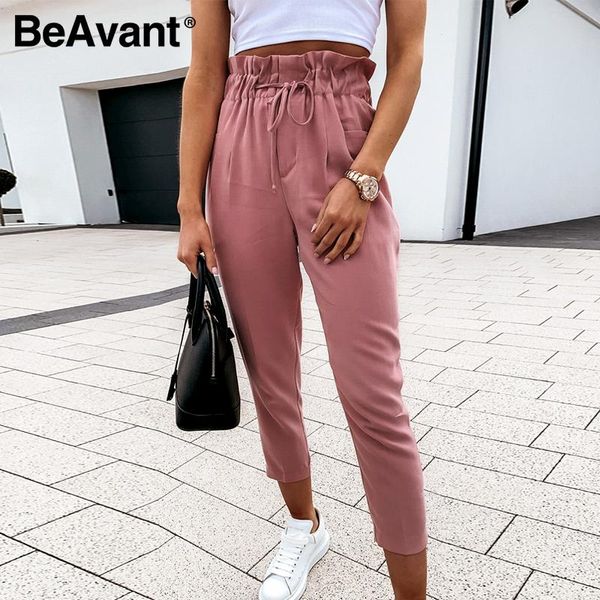 

women's pants & capris beavent fashion women casual pant autumn high waist ruffled trousers chic sash female belt ladies solid 2021, Black;white
